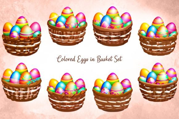 Download Colored Eggs in Basket Set - Egg Collection