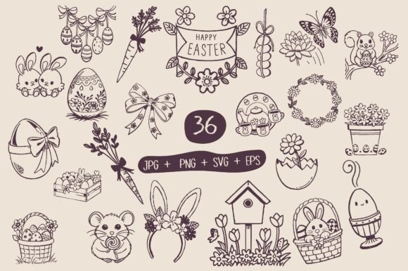 Download Hand Drawn Easter Bunny Eggs Spring SVG - Easter bunny Collection