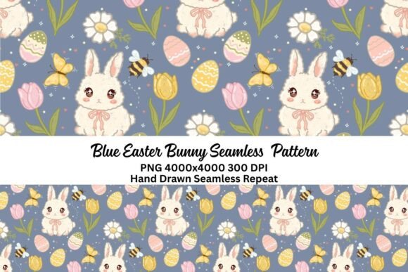 Download Blue Easter Bunny Seamless Pattern Png - Easter bunny Collection