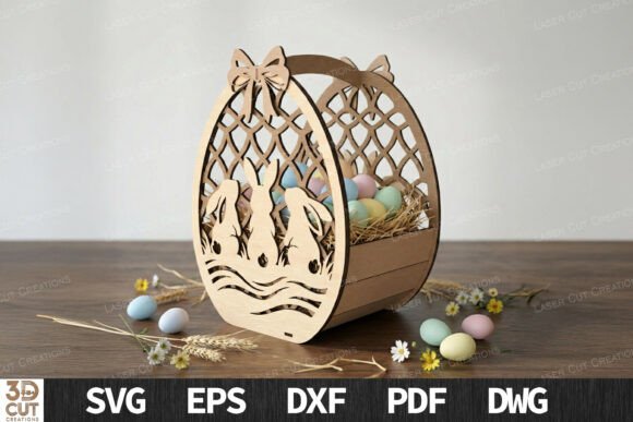 Download Cute Bunny Easter Egg Basket SVG - Egg Collection