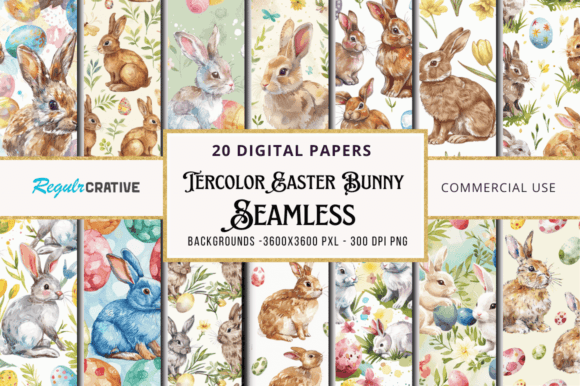 Download Watercolor Easter Bunny Seamless Bundle - Easter bunny Collection