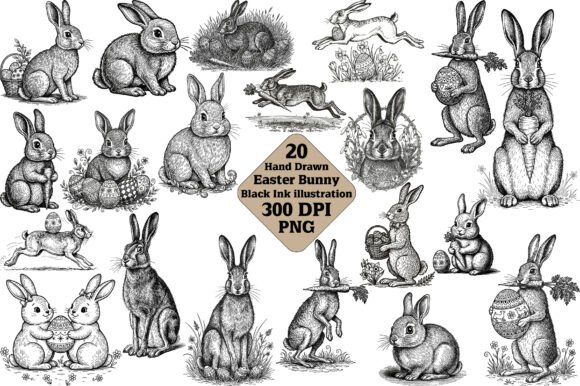 Download 20 Hand Drawn Easter Bunny Vector - Easter bunny Collection