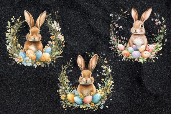 Download 10 Easter Bunny Floral Wreath Clipart - Easter bunny Collection