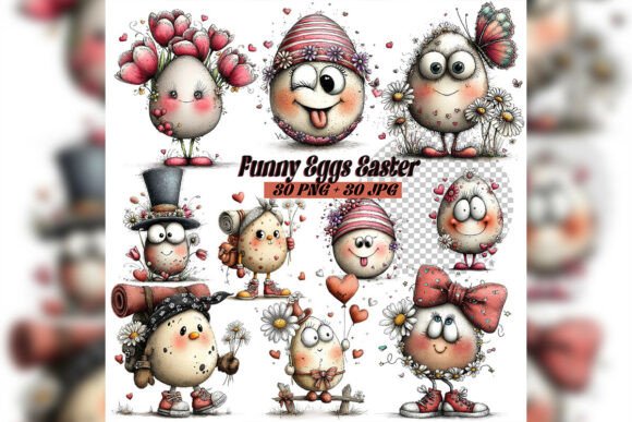 Download Whimsical Funny Easter Eggs Clipart Set - Egg Collection