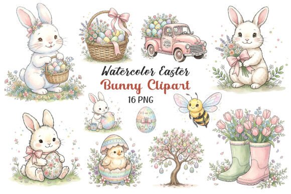 Download Watercolor Easter Bunny Clipart 16 PNGs - Easter bunny Collection