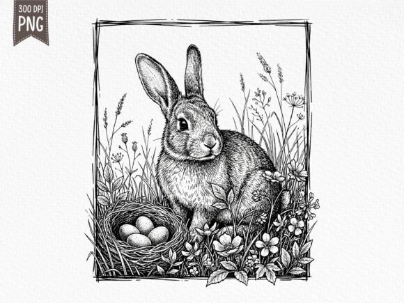 Download Hand Drawn Easter Bunny with Eggs PNG - Easter bunny Collection