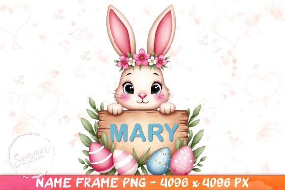 Download Pink Easter Bunny Name Frame Sublimation - Easter bunny Collection