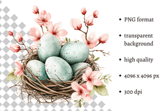 Download Watercolor Mint Easter Eggs Nest PNG - Egg Collection
