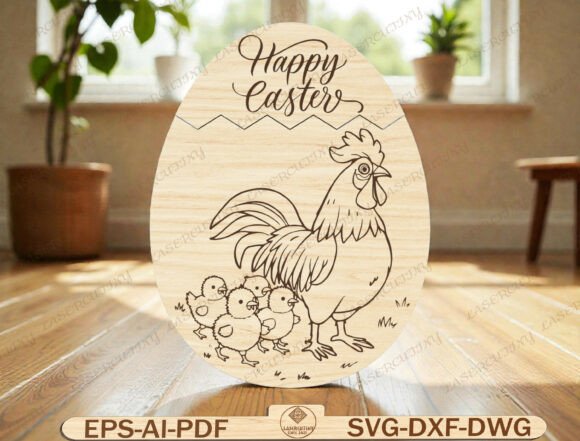 Download Chicken Easter Egg Sign Laser Cut File - Egg Collection